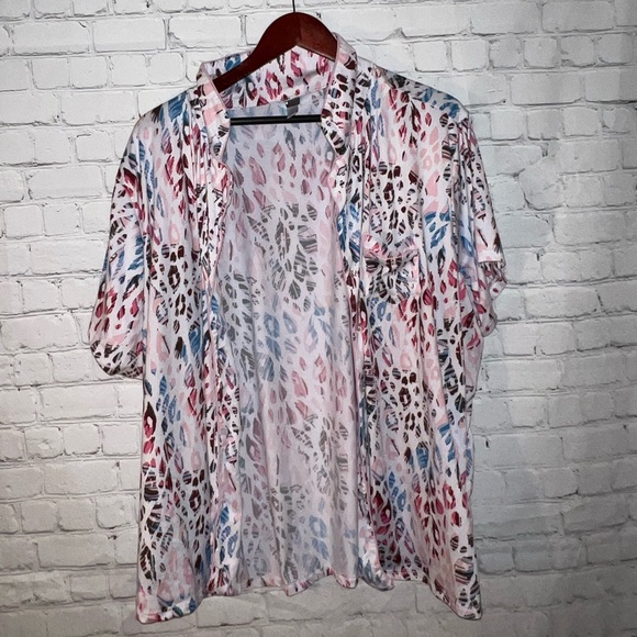 PJ Couture Pink & Blue Button Down Blouse - Picture 2 of 7